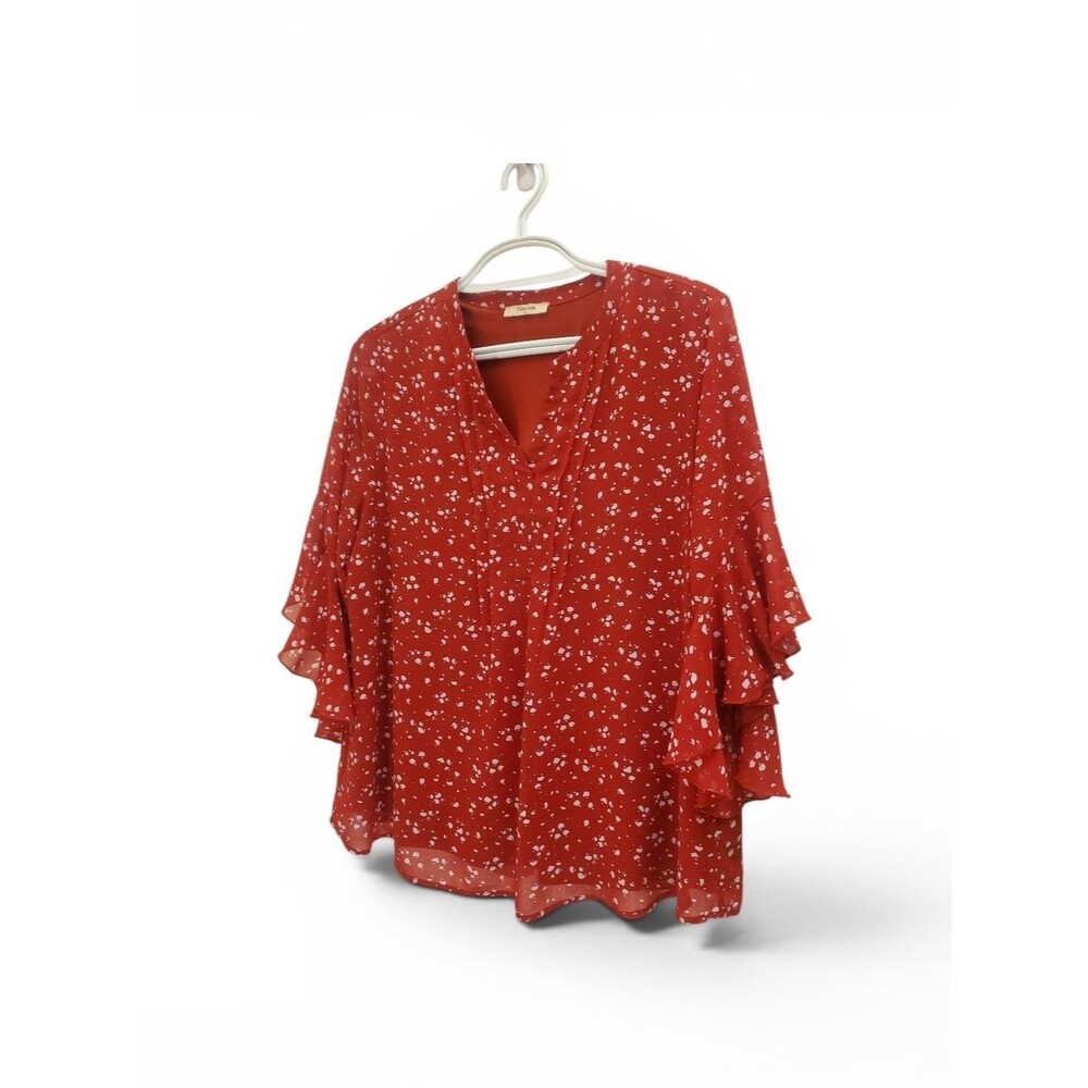 V-Neck Ruffle Sleeve Blouse by - Picture 3 of 8